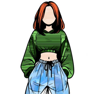 realistic girl faceless with baggy pants and a crop top