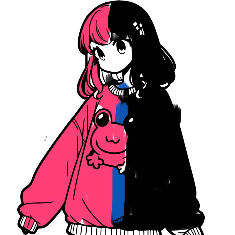 girl wearing frogging sweatshirt
