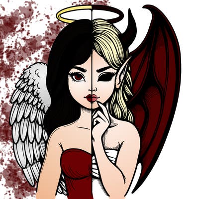 realistic angel half demon