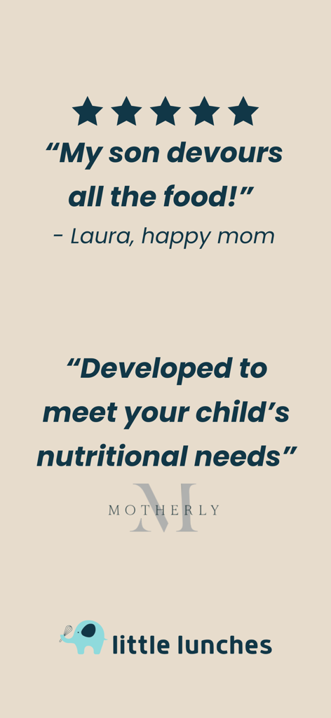 Reseña de padres de cinco estrellas y respaldo de Motherly para la aplicación de planificación de comidas Little Lunches.