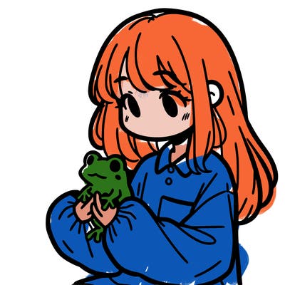 girl with long hair and a oversized shirt. and she is holding a frog