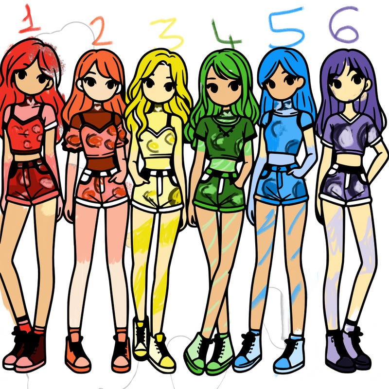 a group of girls wearing crop tops and shorts