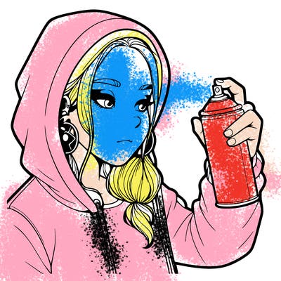 a realistic girl, spray painting