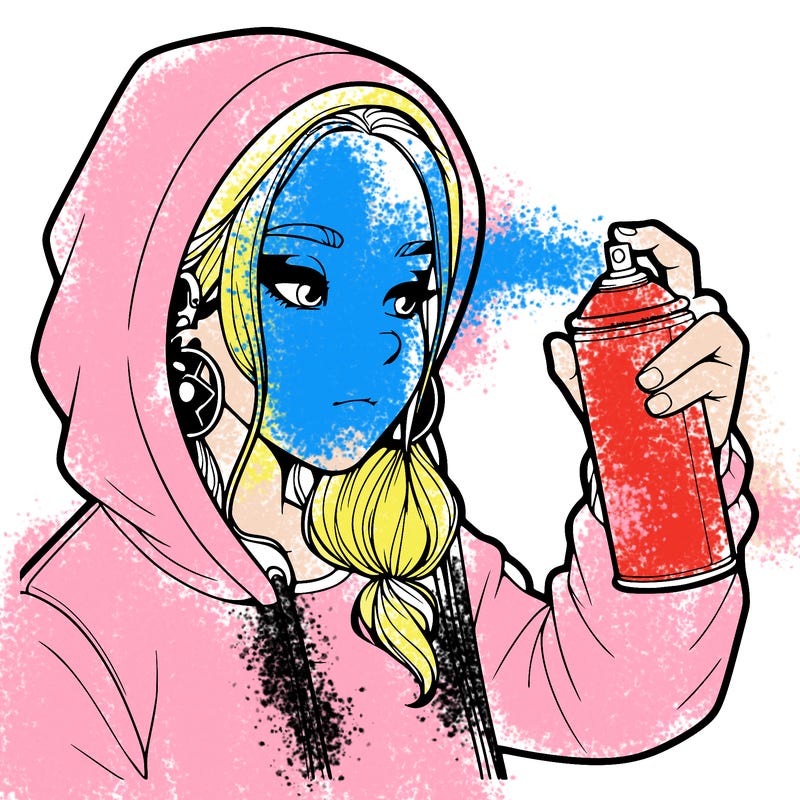 a realistic girl, spray painting