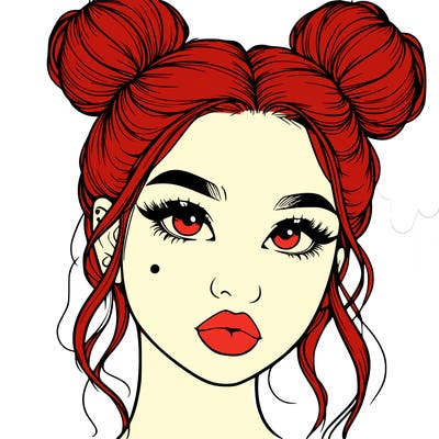 realistic girl with two buns on her hair and lips