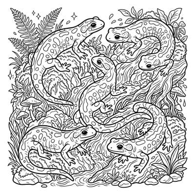 Embark on an artistic adventure with this captivating Fire Salamanders coloring page, perfect for nature enthusiasts. Designed with intricate details and a complex composition, it offers a rewarding and engaging experience for teens.