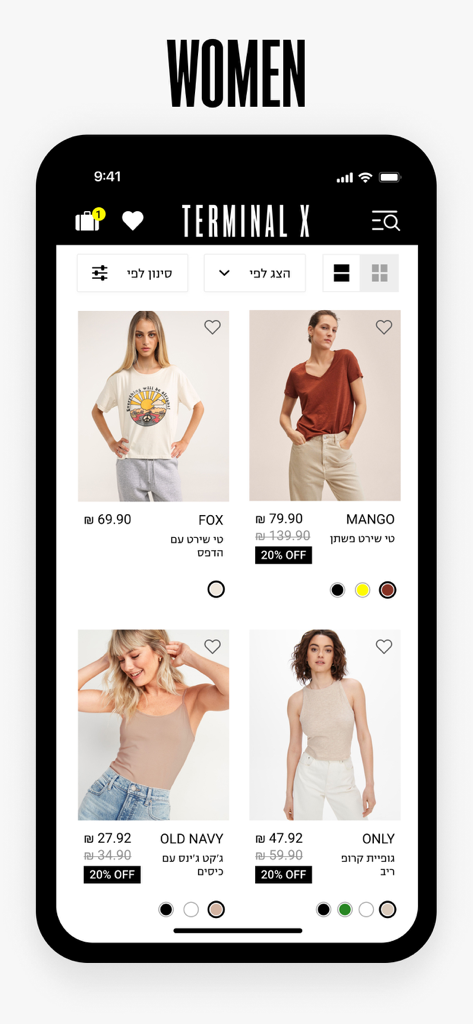 TERMINAL X - Terminal X mobile app women's clothing catalog showing various fashion brands