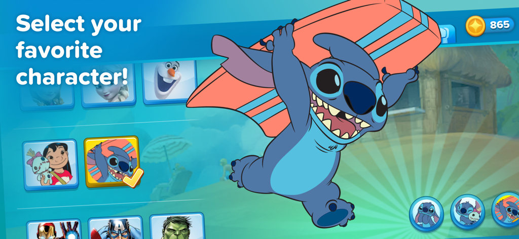 Disney Magic Timer by Oral-B - Disney Magic Timer app selection screen featuring characters like Stitch and Elsa