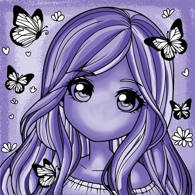 realistic girl with butterflies around her