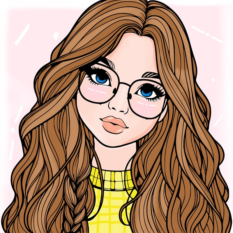 girl with long hair and freckles and glasses realistic