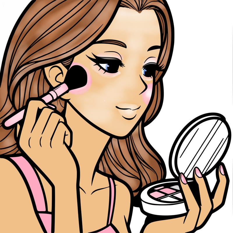 little girl putting on makeup