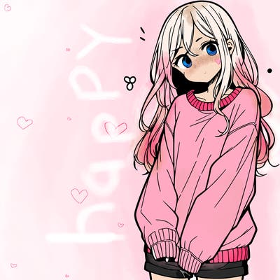 manga teen girl  in a sweater and baggy pants