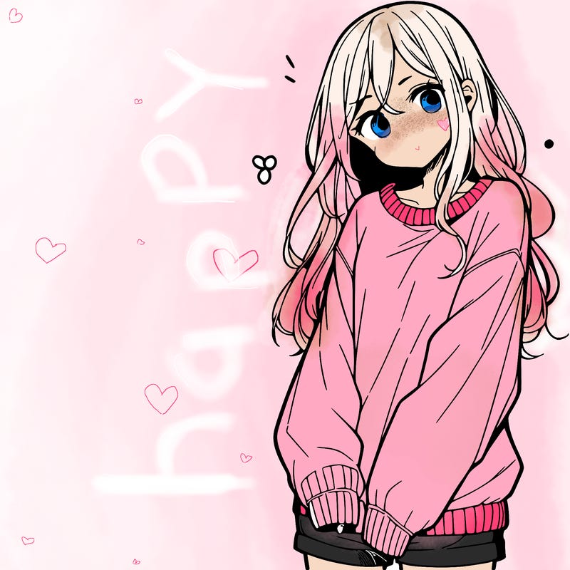 manga teen girl  in a sweater and baggy pants