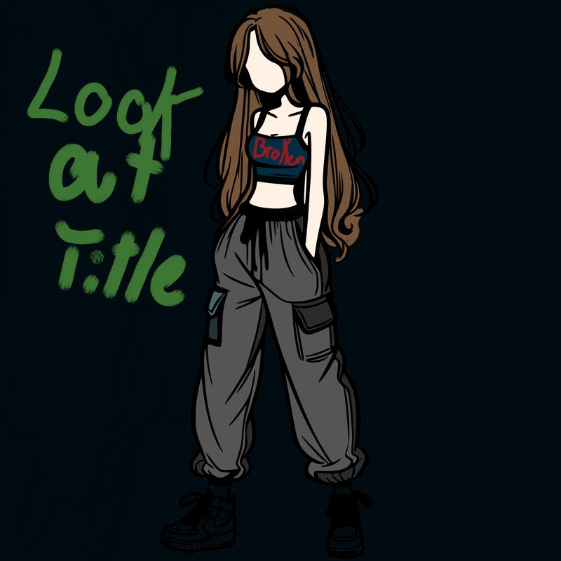 girl in baggy pants crop top and long hair