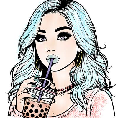 realistic girl drink a boba