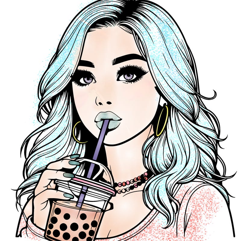 realistic girl drink a boba
