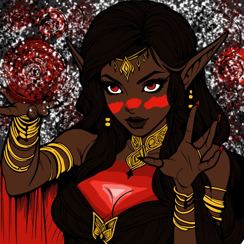 realistic scary beautiful elf sorceress casting spell