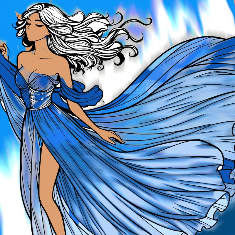 realistic woman in dress flowing the the wind