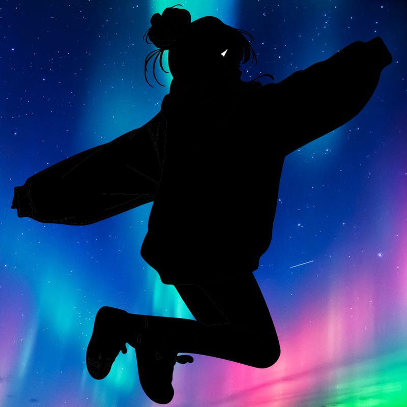 realistic girl jumping with a bun and oversized sweatshirt