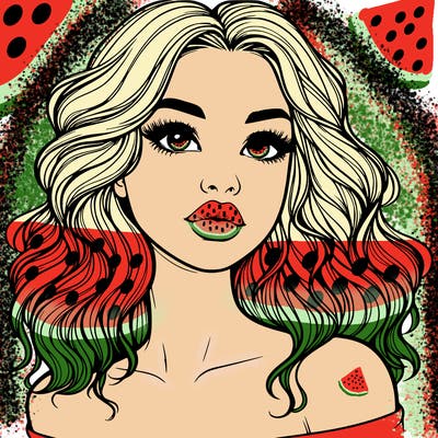 realistic girl with wavy hair and lips