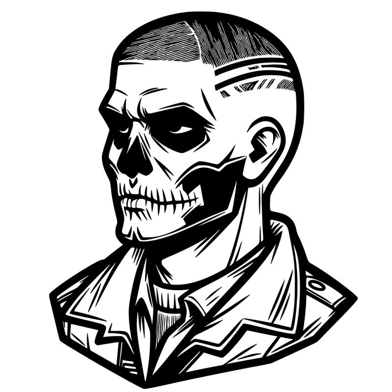 man with skull face and buzz cut