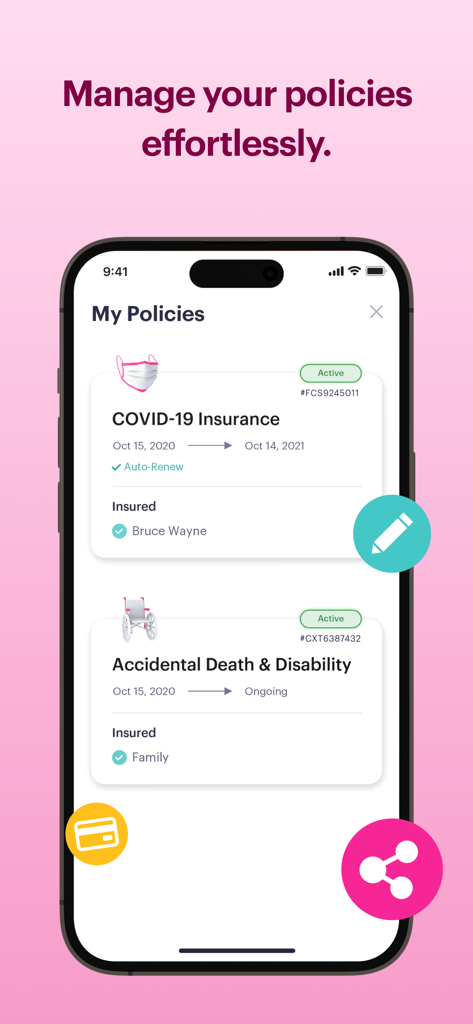 Goose Insurance - Mobile app interface of Goose Insurance showing active insurance policies and management features