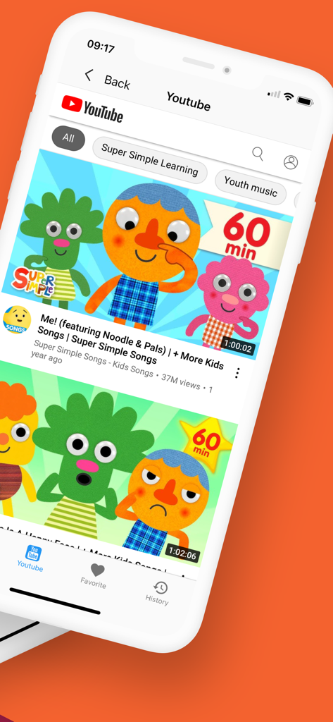 zTranslate - Translate Youtube - Interfaz de aplicación móvil que muestra una lista de videos de YouTube con opciones de búsqueda y navegación