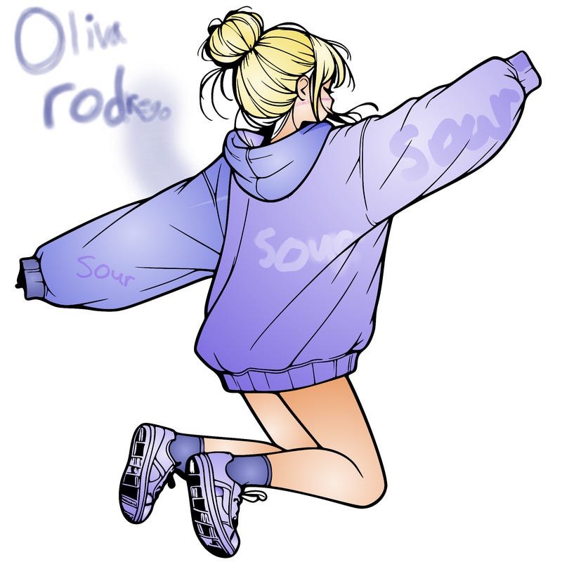 realistic girl jumping with a bun and oversized sweatshirt