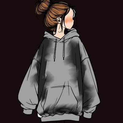realistic girl with a oversized sweatshirt on and a bun
