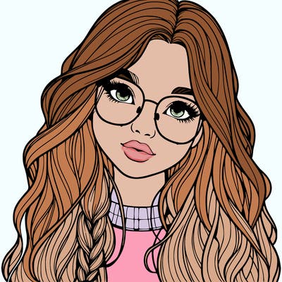 girl with long hair and freckles and glasses realistic