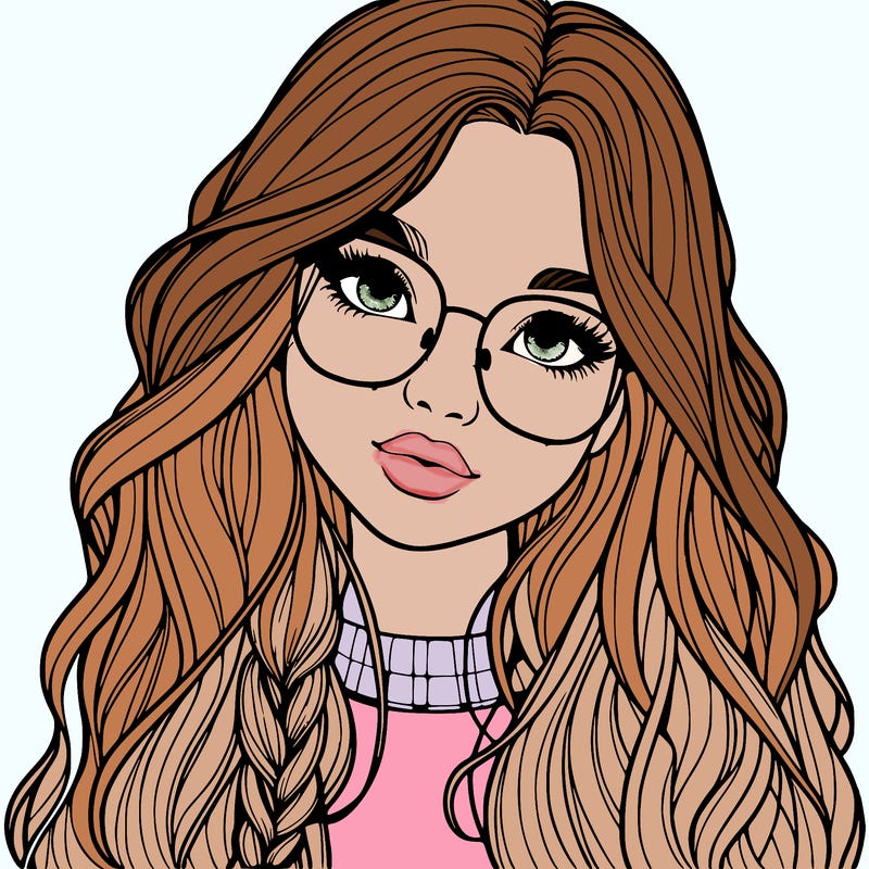 girl with long hair and freckles and glasses realistic
