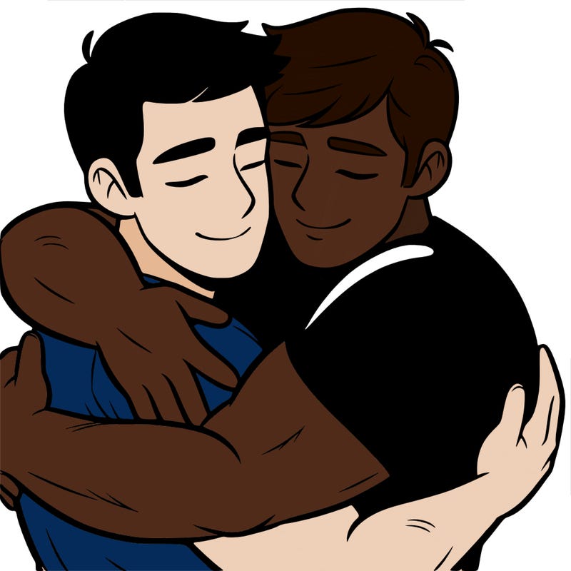2 males hugging