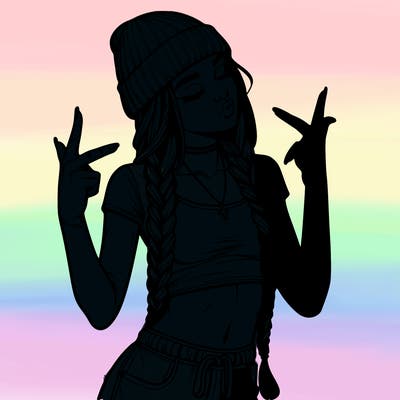 realistic teenage girl with braids and a beanie and crop top doing 🫶🏼