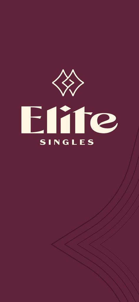 EliteSingles: Elevated Dating - Pantalla de inicio de la aplicación EliteSingles mostrando el logo y el nombre de la marca sobre un fondo granate