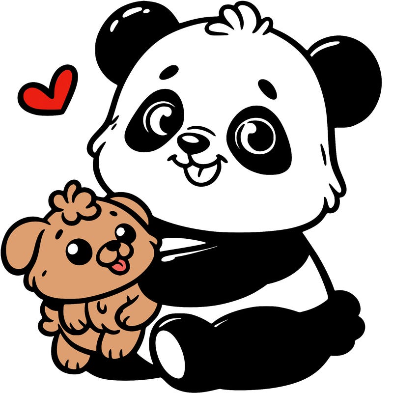 panda holding a dog