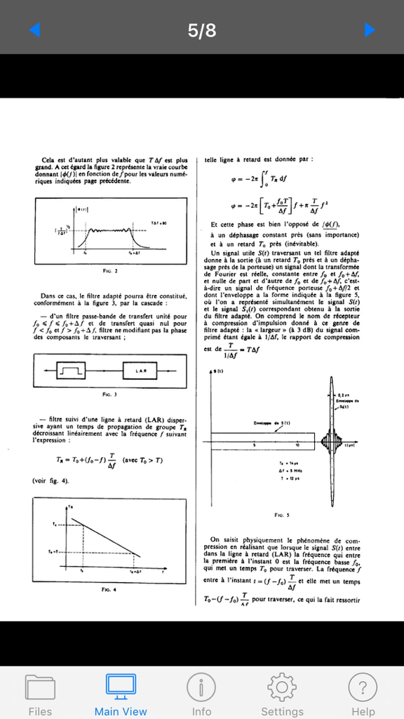 Um documento técnico escaneado apresentando diagramas de engenharia e equações matemáticas exibidos na interface do aplicativo