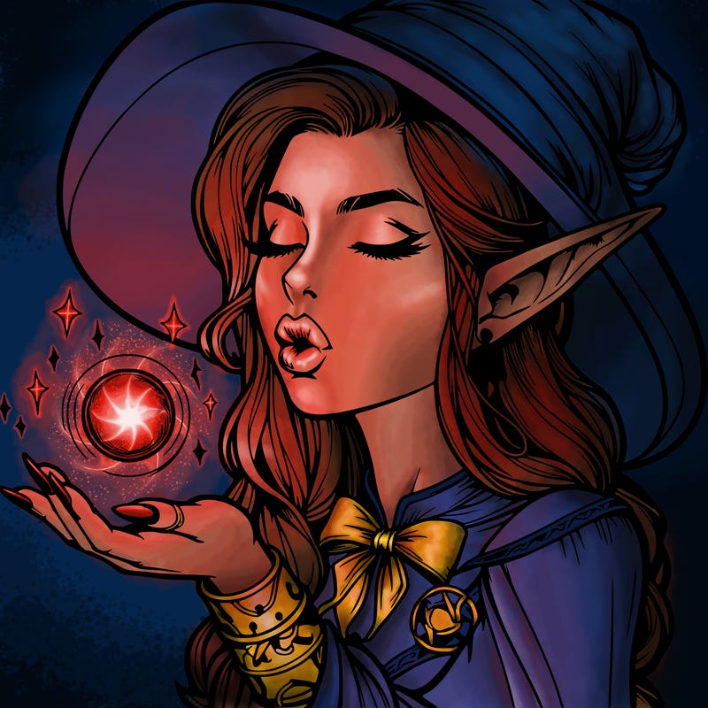 realistic elf casting a spell with lips