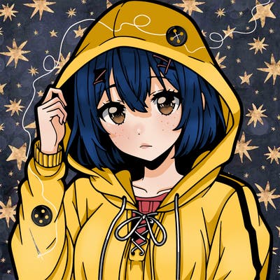 anime girl with hood on head short hair