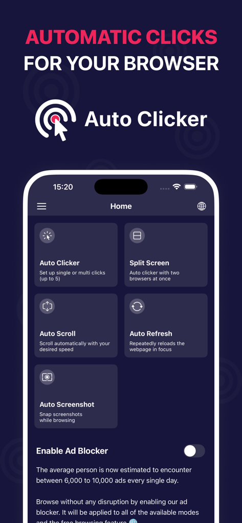 AutoClicker - Automatic Tapper - AutoClicker app interface showing auto clicking and scrolling tools