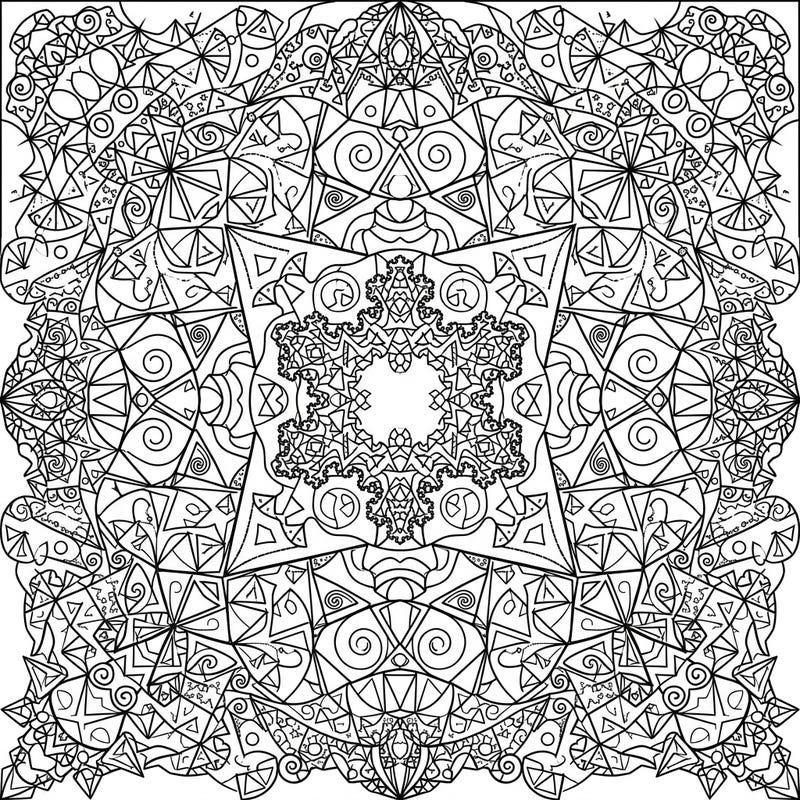 Explore the captivating beauty of fractal geometry with this intricate coloring page designed for adults and teens. Immerse yourself in a world of self-similar patterns and endless creative possibilities.