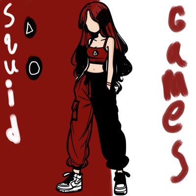 girl in baggy pants crop top and long hair