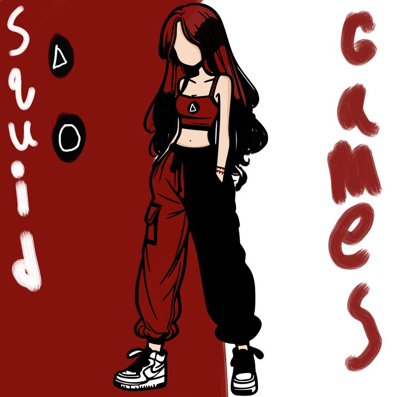 girl in baggy pants crop top and long hair