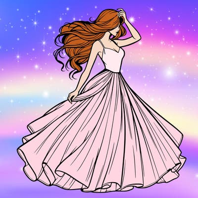 realistic woman with dress flowing in the wind