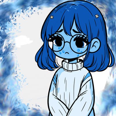 sad girl with glasses in a sweater