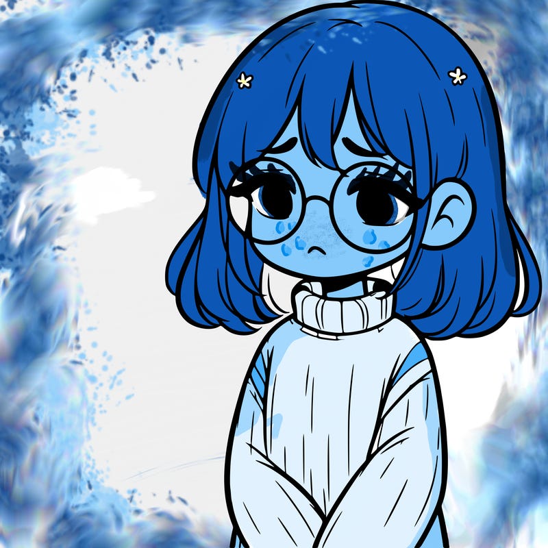 sad girl with glasses in a sweater