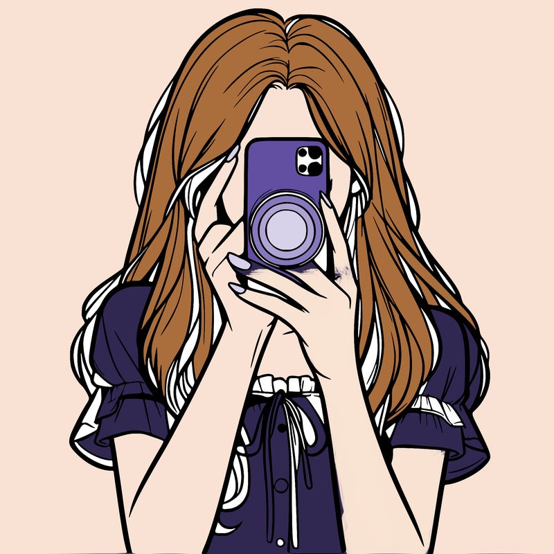 a realistic girl holding her phone taking pictures