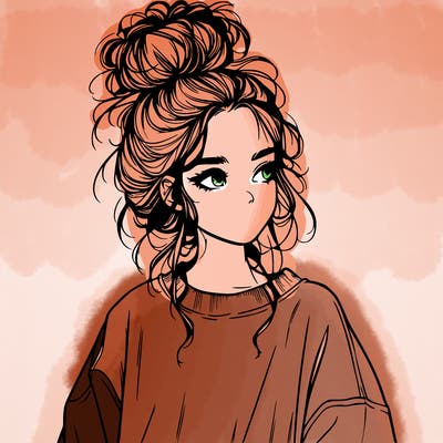 realistic girl with messy bun and oversized clothing