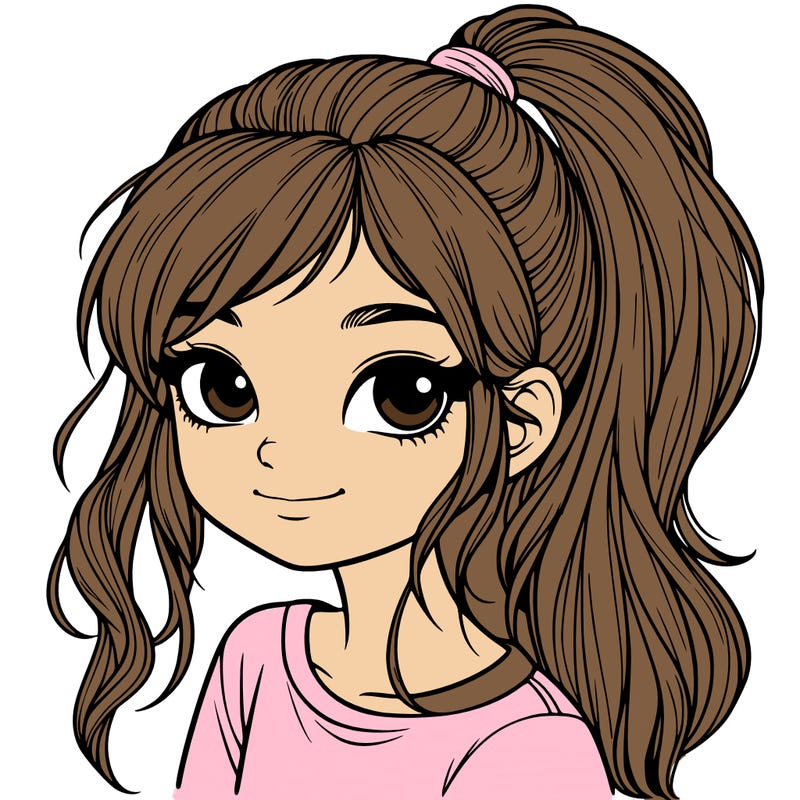 realistic girl with ponytail