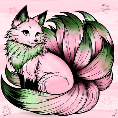 realistic detailed 9 tailed anime fox
