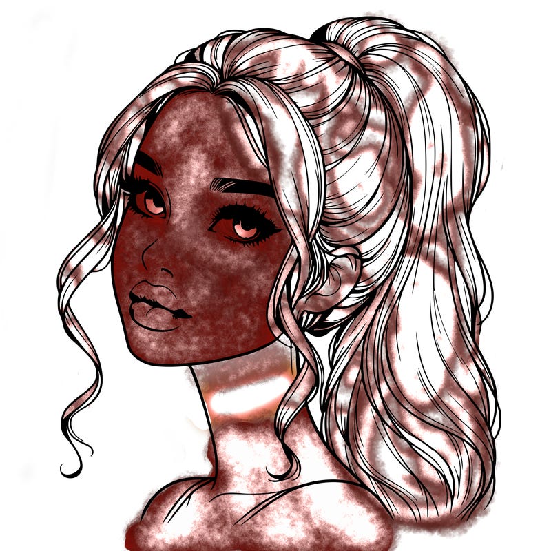 realistic girl with a ponytail on her hair and lips